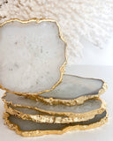 White Salt Quartz Coasters - Gold Edging