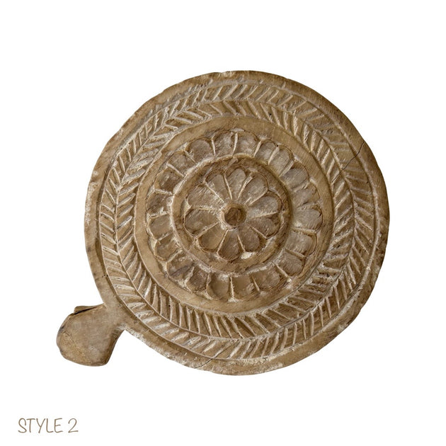 Bleached Wooden Chapati Plate, Old Indian