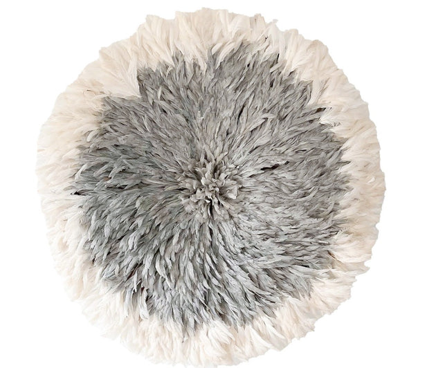 Bamileke Feather Juju Hat - White & Grey