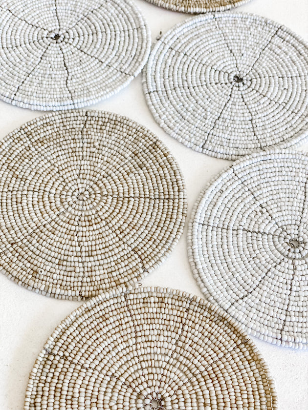 Beaded Placemats & Coasters - Natural & White