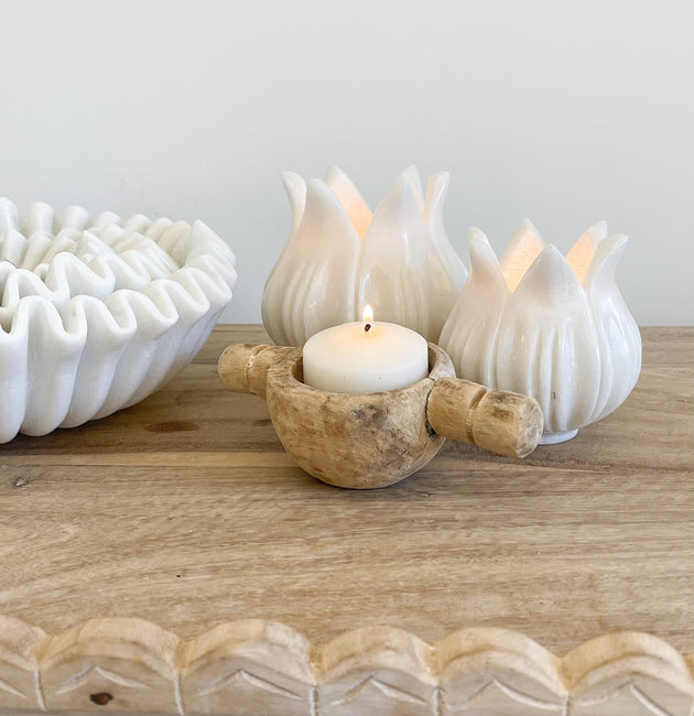 Marble Lotus Tealight Candle Holder