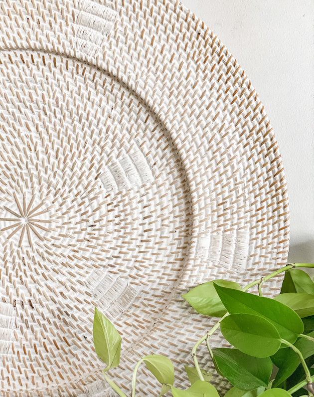 Woven Rattan Plate - White & Chocolate