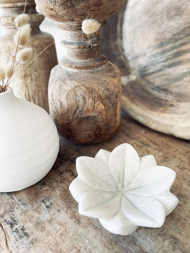 Marble Flower Plate - Hand Carved