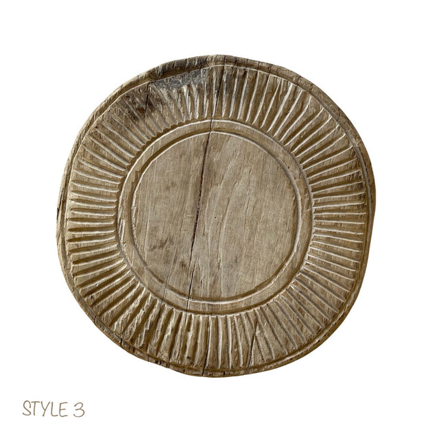 Bleached Wooden Chapati Plate, Old Indian