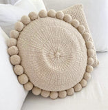 Iana Pom Pom Cushion Cover In Natural - Round