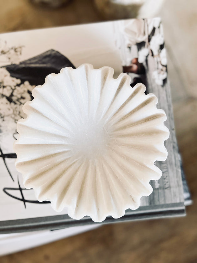 Marble Fluted Bowl - Wavy Ripple - Hand Carved