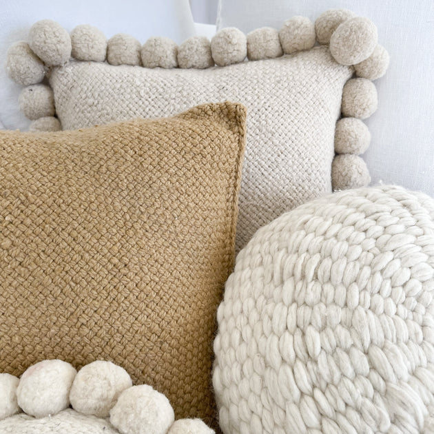 Iana Pom Pom Cushion Cover In Natural - Square