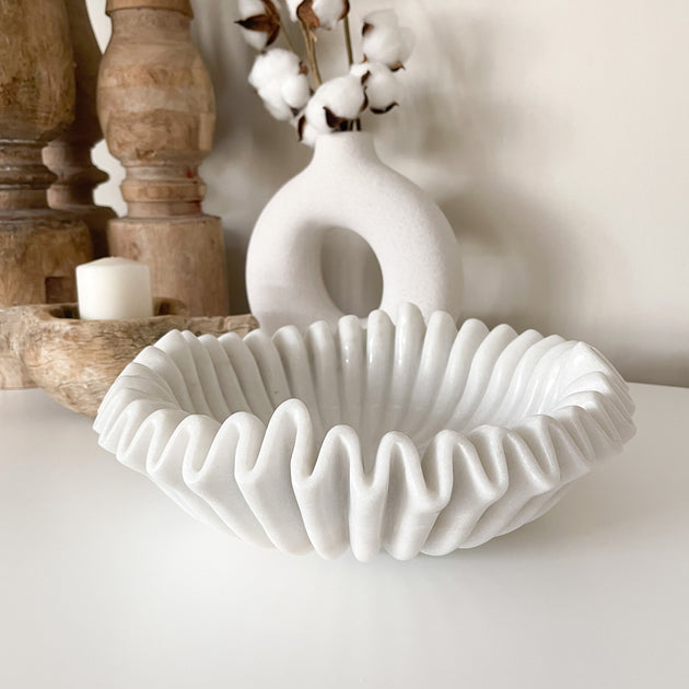 Marble Fluted Bowl - Wavy Ripple - Hand Carved