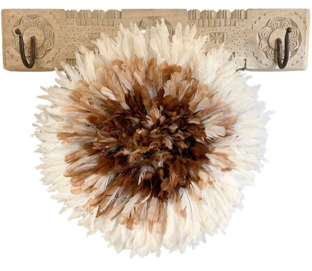 Bamileke Feather Juju Hat - Natural Brown with White Tips
